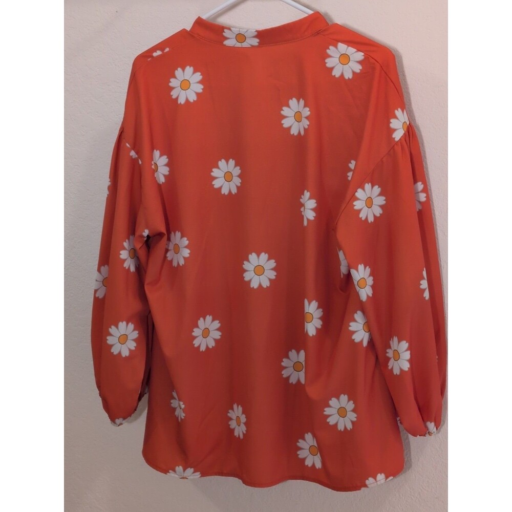 Women's Blouse NoraCora Orange With Daisies Elastic Sleeves Size XXL - Picture 3 of 6